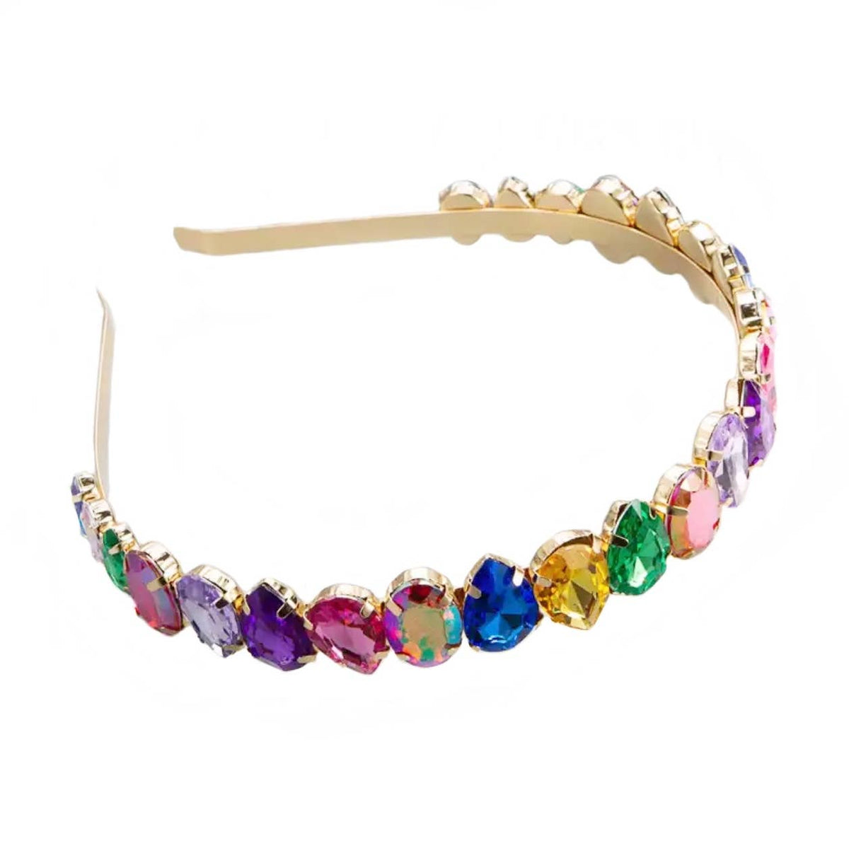 Mavi Bandz gold-tone headband with large multicolor rhinestone gems