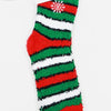 Green Christmas plush socks with festive holiday icons