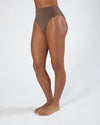 Brown high-waisted bikini bottom on a white background