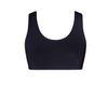 Black adult crop dance top with scoop neckline, front view.