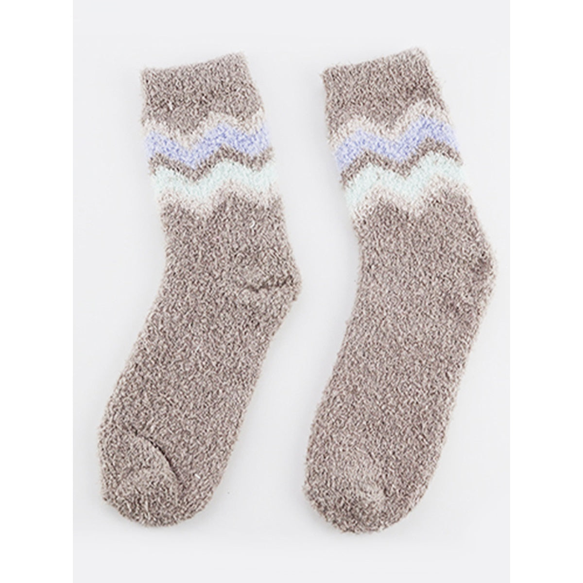 Taupe Love and Repeat plush socks with white chevron pattern