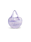 Lavender sequin heart tote bag with double handles shown against a white background
