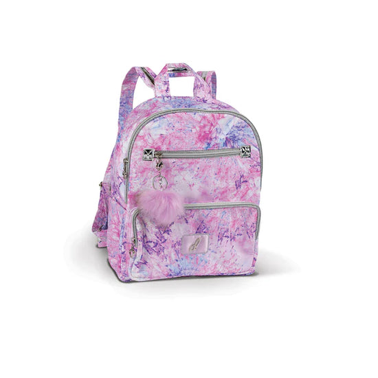 Colorful groovy print backpack with multiple compartments and adjustable straps