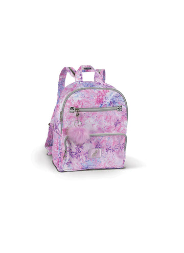 Colorful groovy print backpack with multiple compartments and adjustable straps