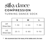 Silky Dance compression turning socks size and fit chart