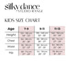 Silky Dance size chart displayed with measurements in a grid format