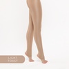 Silky Dance shimmer stirrup tights in light toast worn on dancer