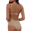 Silky seamless low back camisole adult shown from back with clear straps