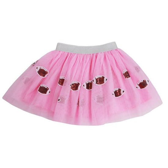 Couture Clips pink tulle tutu with sequin football accents for young children