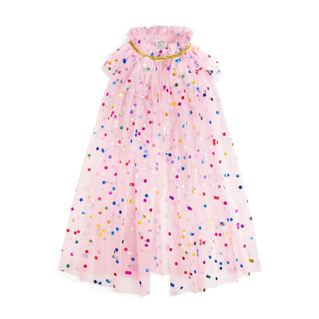 Sweet Wink Pink Confetti Cape with soft pink tulle and colorful confetti dots