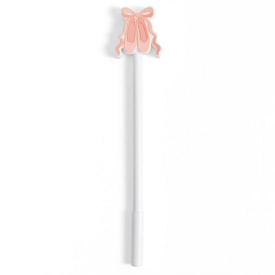 Pippi Post Ballet Slippers & Bow Gel Pen with pink ballet shoe rubber topper and white barrel