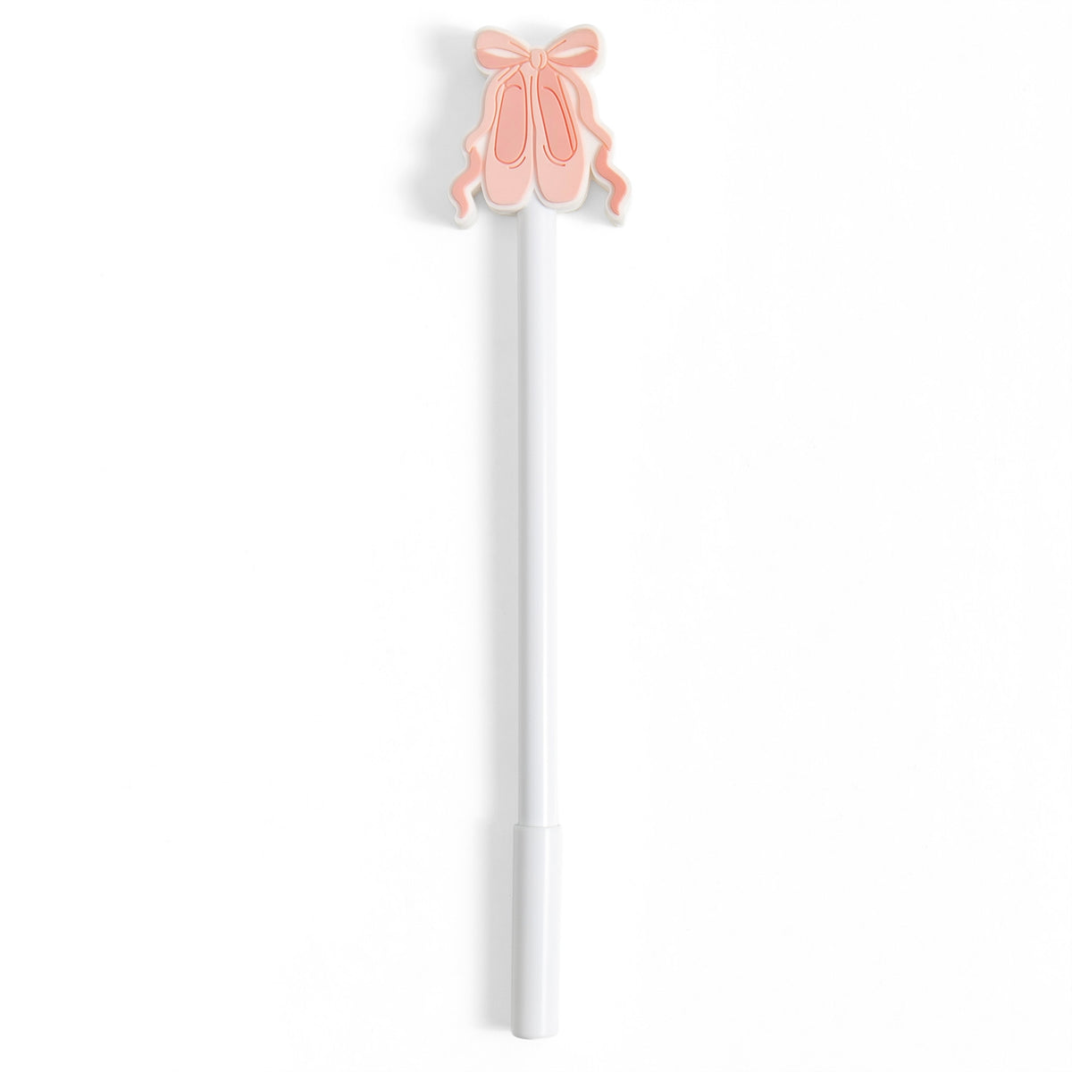 Pippi Post Ballet Slippers & Bow Gel Pen with pink ballet shoe rubber topper and white barrel