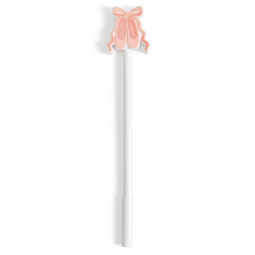Pippi Post Ballet Slippers & Bow Gel Pen with pink ballet shoe rubber topper and white barrel