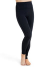 Back view of black adult active leggings showing smooth waistband and fit