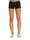 Front view of dancer wearing black boy cut low rise shorts