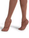 Capezio Hanami ballet shoes in mocha worn on dancer feet