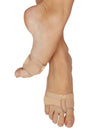 Dancer wearing Capezio Jelz footUndeez lyrical dance shoes in nude color on both feet