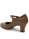 Caramel character shoe shown from an angled side view.