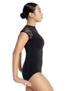 Adult high neck leotard side view showing fit
