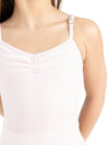 Close-up of pinch V-neckline on Regency Royal child leotard