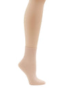 Close-up of a child wearing light-colored ribbed dance socks