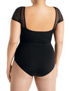 Back view of girls mesh yoke short sleeve leotard