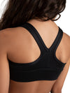 Back view of a black racerback bra top showing racerback design