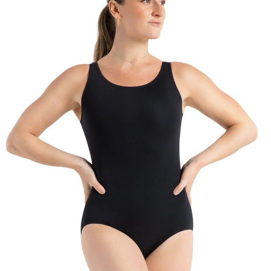 Adult dancer wearing black tank leotard