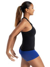 Side view of black racerback tank top on dancer