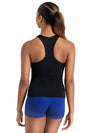 Back view of black racerback tank top showing racerback detail