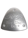 Capezio Tele Tone toe tap made of aluminum, shown from the top with engraved branding.