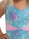 Close-up detail of pastel stardust fabric on biketard