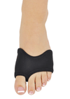 Black neoprene half sole dance shoe with suede sole patch, front view.