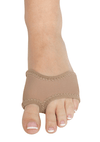 Dark tan neoprene half sole dance shoe on foot, front view.