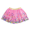 Sweet Wink Raspberry Confetti Tutu Skirt with bright pink tulle, colorful sequins, and gold glitter waistband