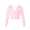 Ballet pink long sleeve crossover dance top, front view.