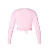 Ballet pink long sleeve crossover dance top, back view with tie closure.