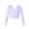 Lilac long sleeve crossover dance top, front view.