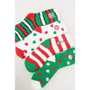 Pair of Christmas plush socks with striped red and green design