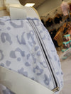 Side view of zippered grey cheetah print dance belt bag