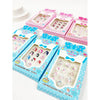 Two blue Love and Repeat kids press-on nail sets with assorted designs