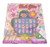 A boxed set of pink 3D press-on nails with a ring of matching nail stickers. The packaging is decorated with pastel pink, blue, yellow, and green floral graphics, glitter-style borders, and a photo of a hand showing the nails applied.
