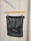 Black mesh FTT logo shoe bag hanging on rack