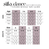 Silky Dance size chart displaying measurements and sizing information.