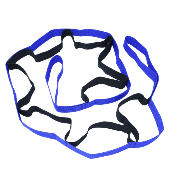 Blue multi-loop stretching strap with multiple grip loops