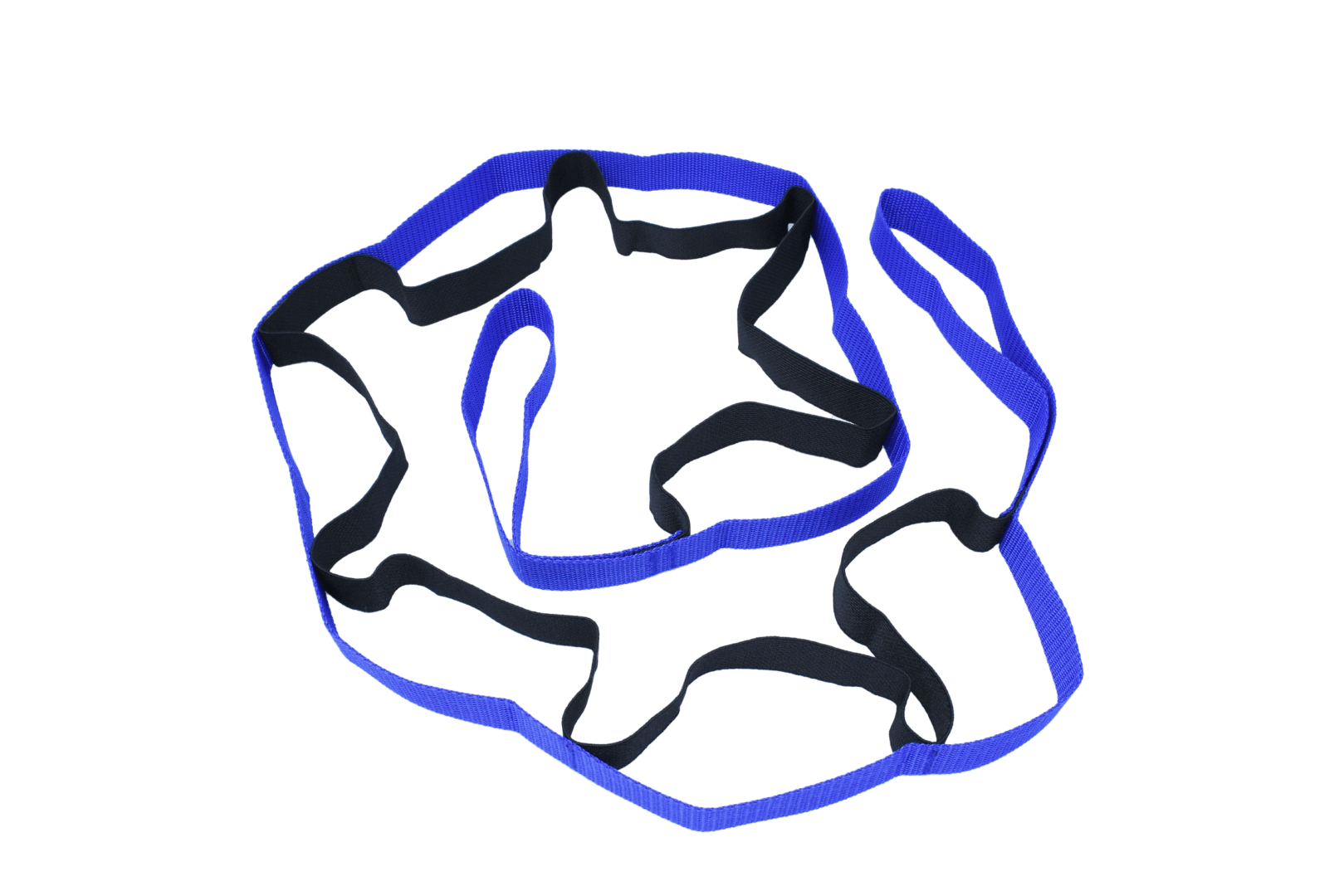 Blue multi-loop stretching strap with multiple grip loops