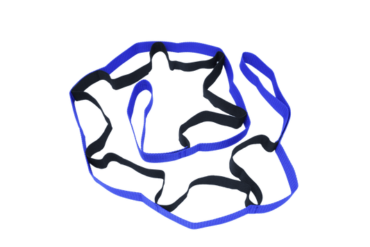 Blue multi-loop stretching strap with multiple grip loops