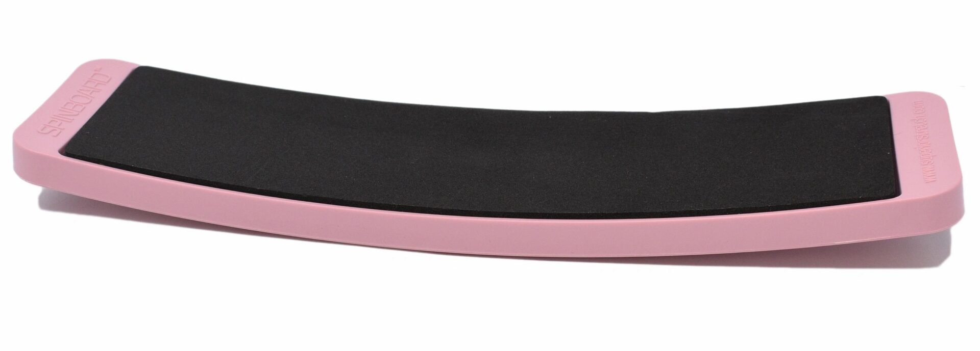 Pink rectangular SpinBoard with black non-slip foot pad for pirouette training.