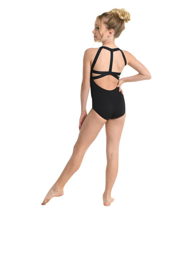 Danz N Motion Sasha black child leotard with elastic harness back straps