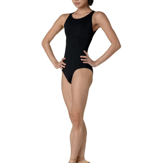 Danz N Motion Sasha black adult tank leotard with empire and princess seam front
